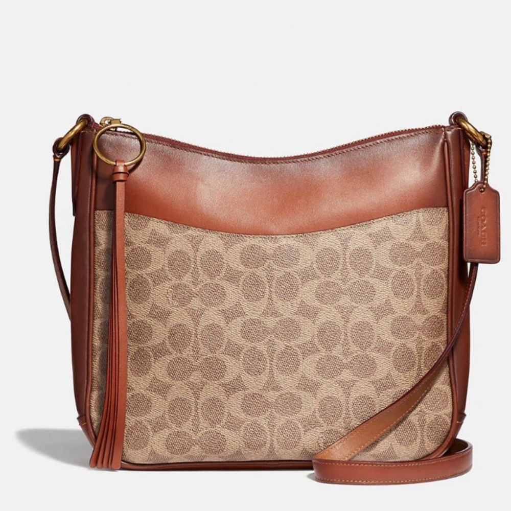 NWT Authentic Coach Chaise Crossbody In Signature Canvas 38579 In Tan Rust